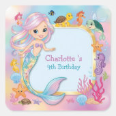 Schattigee Regenboog zeemeermin vis zeepaardster V Vierkante Sticker (Voorkant)