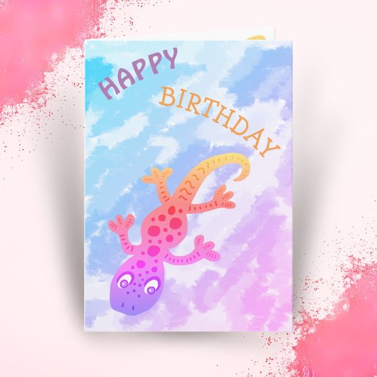 Schattigee regenbooghagedis Gecko Happy Birthday Kaart