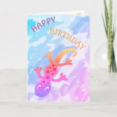 Schattigee regenbooghagedis Gecko Happy Birthday Kaart (Voorkant)