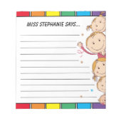 Schattigee regenboogkinderen zwaaien met de naam v notitieblok (Voorkant)