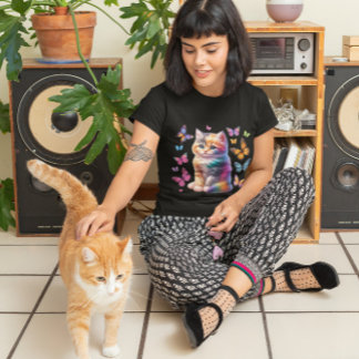 Schattigee regenboogkitten en vlinders Sublimatie T-shirt