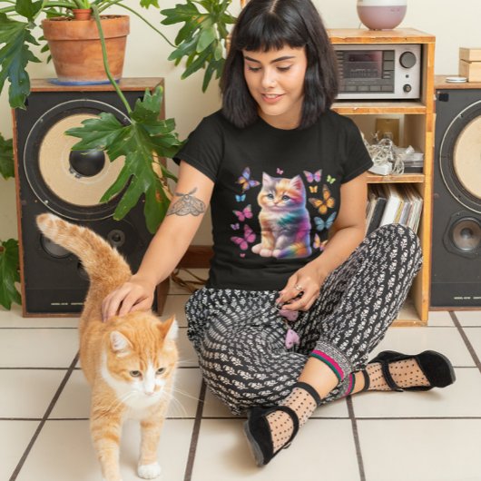 Schattigee regenboogkitten en vlinders Sublimatie  T-shirt