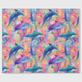 Schattigee regenboogkleur dolfijnenpatroon cadeaupapier (Vlak)