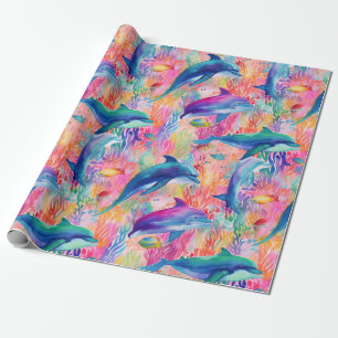 Schattigee regenboogkleur dolfijnenpatroon cadeaupapier
