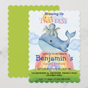 Schattigee regenboogoctopus Walvis 2e verjaardagsf Save The Date