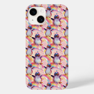 Schattigee regenboogpinguïns en sterrenpatronen Case-Mate iPhone 14 hoesje