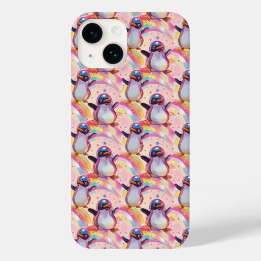 Schattigee regenboogpinguïns en sterrenpatronen Case-Mate iPhone case (Achterkant)