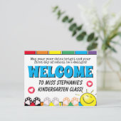 Schattigee regenboogschijn welkom in de klas briefkaart (Staand voorkant)