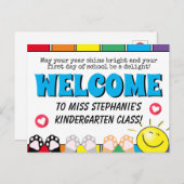 Schattigee regenboogschijn welkom in de klas briefkaart (Voorkant / Achterkant)