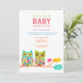 Schattigee regenbooguilen Baby shower Uitnodigen Kaart (Staand voorkant)