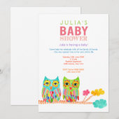 Schattigee regenbooguilen Baby shower Uitnodigen Kaart (Voorkant / Achterkant)