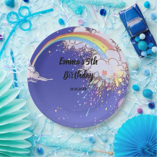 Schattigee regenboogwolken Verjaardag: pas uw fees Papieren Bordje (Feest)