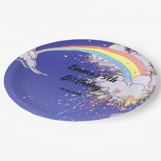 Schattigee regenboogwolken Verjaardag: pas uw fees Papieren Bordje (Gekanteld)