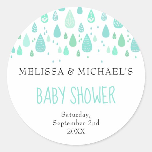 Schattigee regendruppels koppels Baby shower / spr Ronde Sticker (Voorkant)