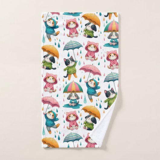 Schattigee regenhonden en katten met paraplu’s bad handdoek (Handdoek)