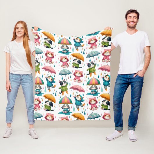 Schattigee regenhonden en katten met paraplu’s fleece deken (In situ)