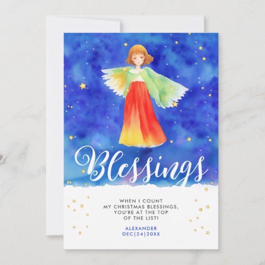 Schattigee Religieuze Kleurrijke Engel Zegeningen  Kaart (Voorkant)