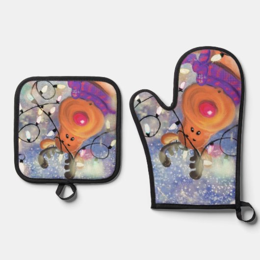 Schattigee Rendier Kerstoven Mitt & Pot Holder Set (Voorkant)