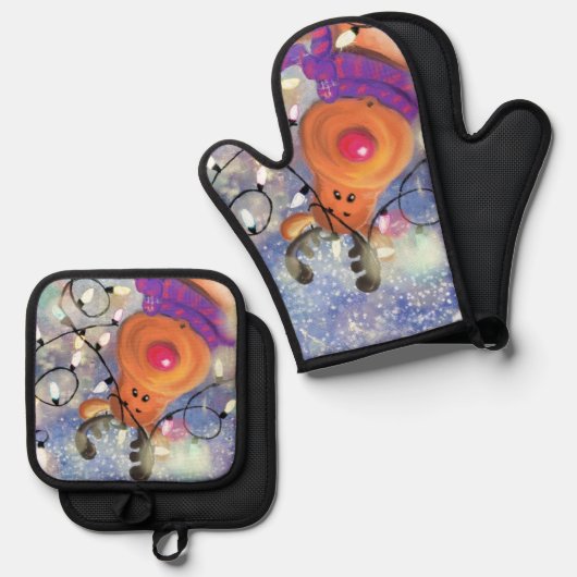Schattigee Rendier Kerstoven Mitt & Pot Holder Set (Voorkant / Achterkant)