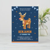 Schattigee rendier kids verjaardagsfeestje uitnodi kaart (Staand voorkant)