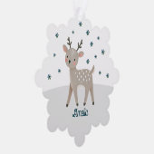 Schattigee Rendier Snowflakes Naam Kerst Ornament Kaart (Rechts)