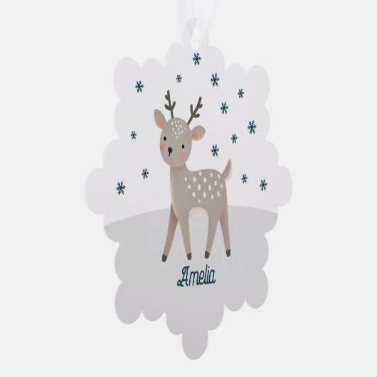 Schattigee Rendier Snowflakes Naam Kerst Ornament Kaart (Rechts)