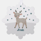 Schattigee Rendier Snowflakes Naam Kerst Ornament Kaart (Voorkant)