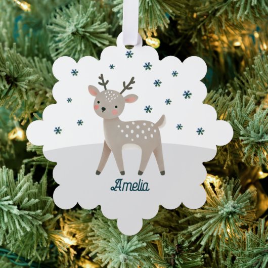 Schattigee Rendier Snowflakes Naam Kerst Ornament Kaart (Insitu (Drie))