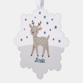 Schattigee Rendier Snowflakes Naam Kerst Ornament Kaart (Links)
