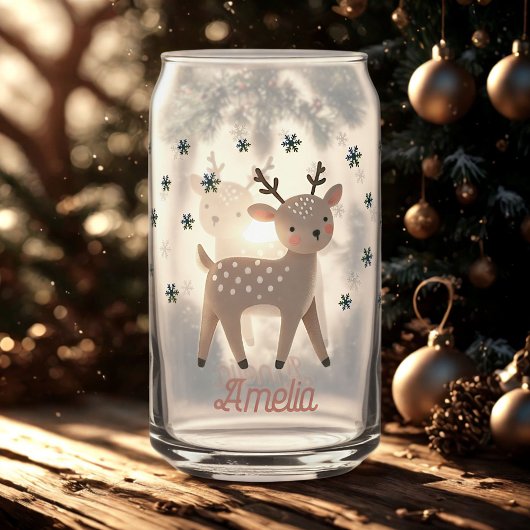 Schattigee Rendier Snowflakes Tekening Naam Kerst Blikvorm Glas