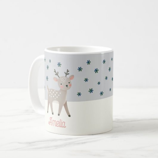 Schattigee Rendier Snowflakes Tekening Naam Kerst Koffiemok (Voorkant links)