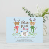 Schattigee rendier vakantie pyjama party uitnodigi kaart (Staand voorkant)