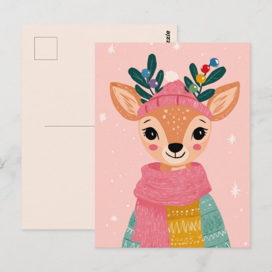 Schattigee rendier Waterverf grillige kerst Briefkaart (Voorkant / Achterkant)