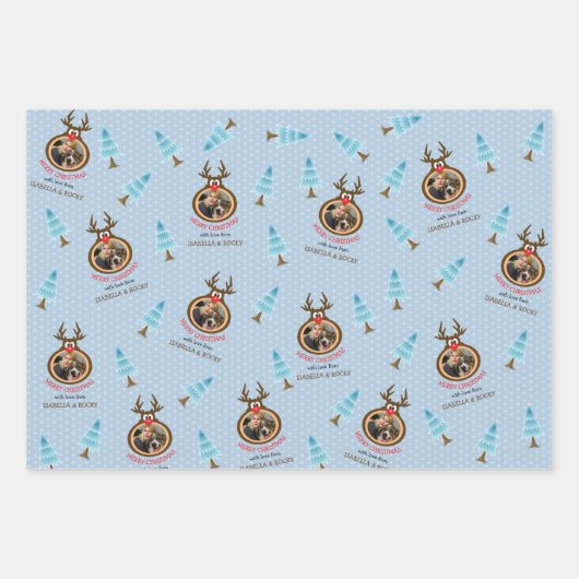 Schattigee rendieren aangepaste foto Lijst blauw Inpakpapier Vel (Voorkant 3)
