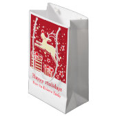 Schattigee rendieren die over de zak van Kerstmisg Klein Cadeauzakje (Voorkant Gekanteld)