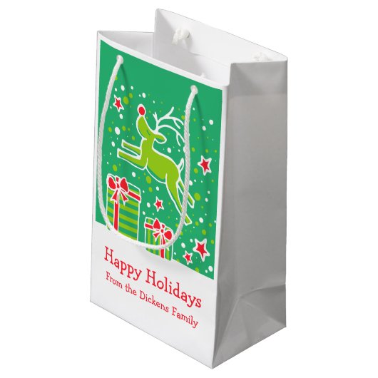 Schattigee rendieren die over de zak van Kerstmisg Klein Cadeauzakje (Achterkant Gekanteld)