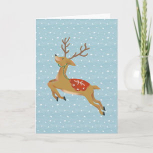 Schattigee rendieren en sneeuwval kerst kaart