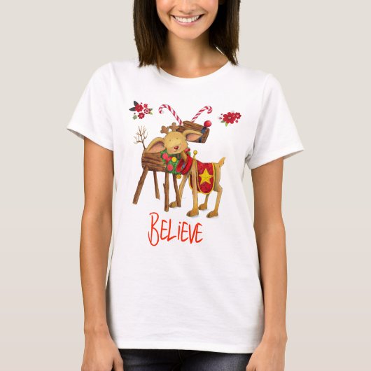 Schattigee rendieren geloven kerstvakantie t-shirt (Voorkant)