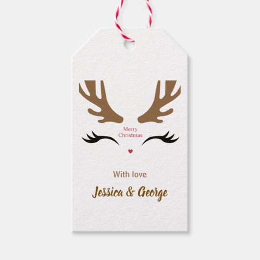 Schattigee rendieren gezicht moderne vrolijke kers cadeaulabel (Voorkant)