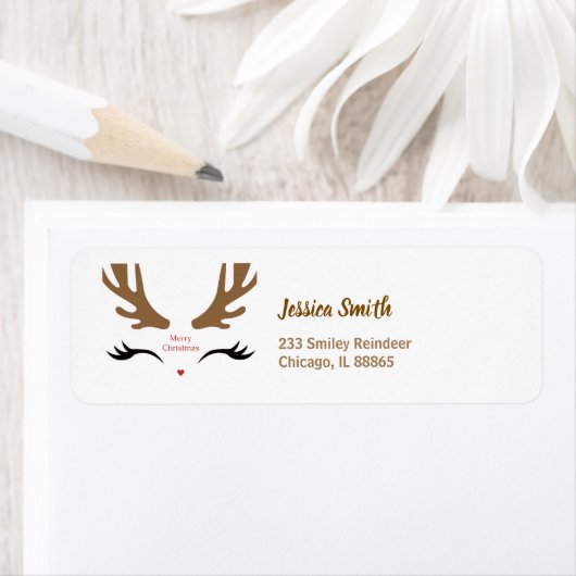 Schattigee rendieren gezicht moderne vrolijke kers etiket (Insitu)