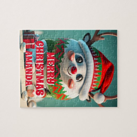Schattigee rendieren kerst gepersonaliseerde Kinde Legpuzzel (Horizontaal)