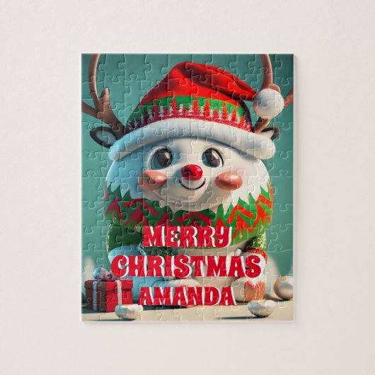 Schattigee rendieren kerst gepersonaliseerde Kinde Legpuzzel (Verticaal)