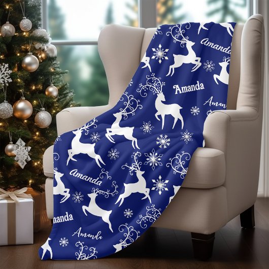 Schattigee rendieren kerst herhalende naam blauw fleece deken