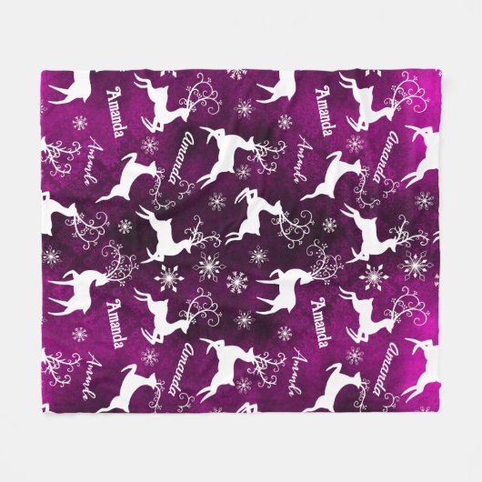 Schattigee rendieren kerst herhalende naam paarse fleece deken (Voorkant (Horizontaal))