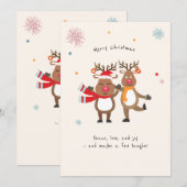 Schattigee rendieren kerst warme flat vakantie Kaa Feestdagenkaart (Voorkant / Achterkant)