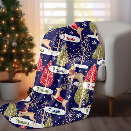 Schattigee rendieren kerstbomen monogram blauw fleece deken