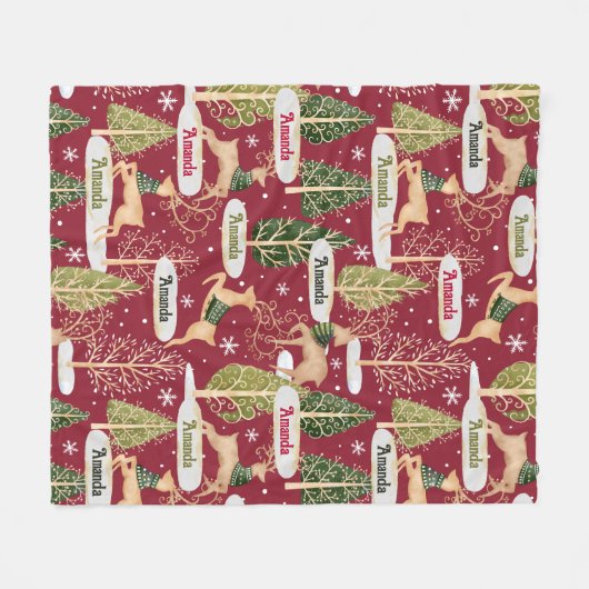 Schattigee rendieren kerstbomen monogram rood fleece deken (Voorkant (Horizontaal))