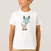 Schattigee rendieren, kleine rendieren, blauw Pet, T-shirt (Voorkant)