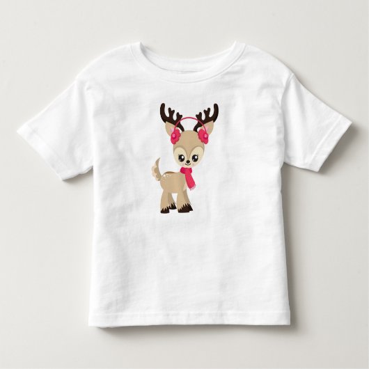 Schattigee rendieren, kleine rendieren, rode sjaal kinder shirts (Voorkant)