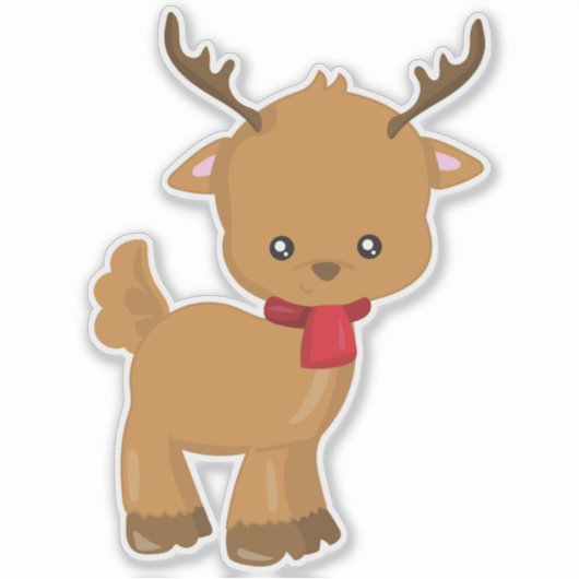 Schattigee rendieren, kleine rendieren, sjaal, gew sticker (Voorkant)